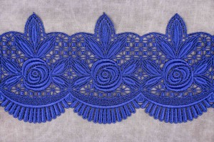 Ткань гипюр Италия (кружево, вискоза 100%, синий, цветы, шир. 0,16 м)