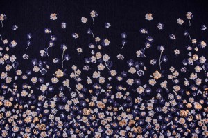 Ткань жаккард Италия (полиэстер 100%, синий, цветы, купон 1,20 м, ширина 1,40 м)