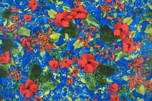 Ткань креп Италия (полиэстер 100%, сине-зеленый, цветы, шир. 1,50 м)