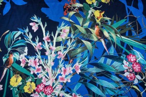 Ткань вискоза Италия (вискоза 100%, темно-синий, цветы, шир. 1,40 м)