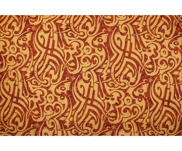 Ткань атлас Италия (вискоза 100%, желто-оранжевый, узор, шир. 1,40 м)
