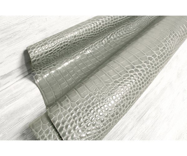 Кожа КРС Италия (серый, глянец, плотная, штамп crocco)