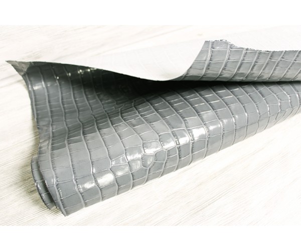 Кожа КРС Италия (серо-голубой, глянец, плотная, штамп под крокодил, животик)