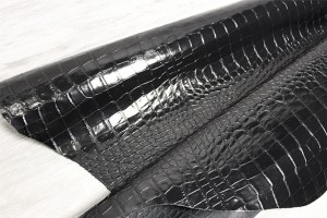 Кожа КРС Италия (черый, глянец, штамп под крокодил)
