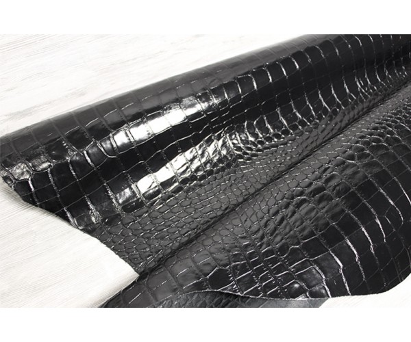 Кожа КРС Италия (черый, глянец, штамп под крокодил)