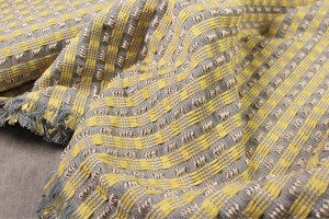 Тканина рогожка шанель у клітинку Італія (котон 70%. поліестер 30%, сіро-жовтий, шир. 1,40 м)