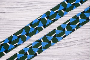 Косая бейка Италия (поплин, коттон 100%, зелено-голубой, принт, шир. 2 см)