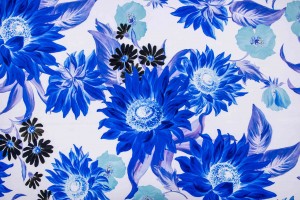 Тканина шовк Італія (тонкий, штучний шовк, поліестер 100%, біло-блакитний, квіти, 1,50 м)