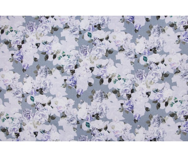 Тканина креп Італія (віскоза 100%, світло-сірий, квіти, шир. 1,40 м)
