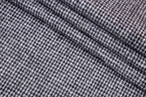 Ткань пальтовая Италия (шерсть 100%, цена за отрез 1,70м, молочно-черный, клетка, шир. 1,50 м)
