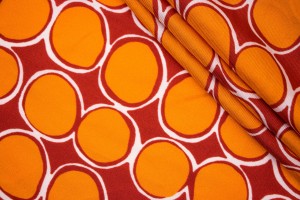 Ткань шелк Италия (матовый, шелк 100%, красно-оранжевый, горох, шир. 1,40м)