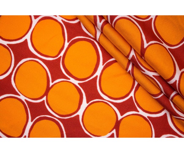 Ткань шелк Италия (матовый, шелк 100%, красно-оранжевый, горох, шир. 1,40м)