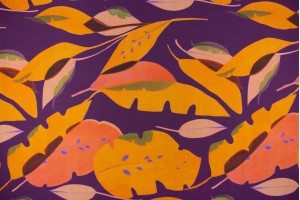 Ткань шифон Италия (шелк 100%, фиолетово-оранжевый, листья, шир. 1,40 м)