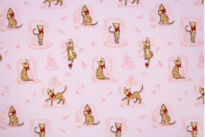 Ткань детский трикотаж Италия (коттон 100%, розовый, кошки, шир. 1,50 м)