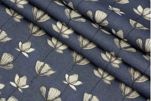 Ткань вельвет (коттон 100%, серо-голубой, цветы, шир. 1,40 м)