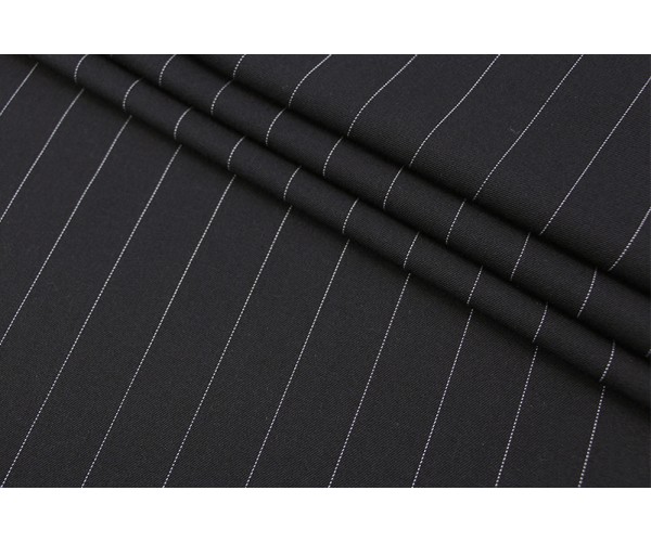 Ткань костюмно-плательная  (шерсть 96%, эластан 4%, черная в полоску, шир. 1,50 м)