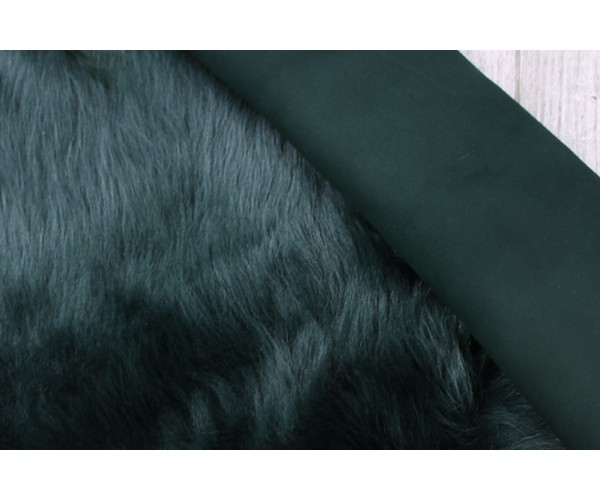 Дубленка козлик (тоскана) на замшевой основе (мех длинный темно-зеленый)