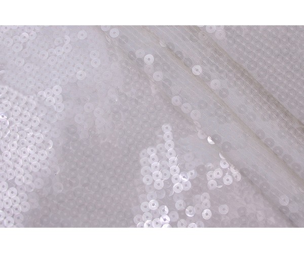 Ткань пайетки Италия (полиэстер 95%, эластан 5%, основа-сетка, белая, ширина 1,50 м)
