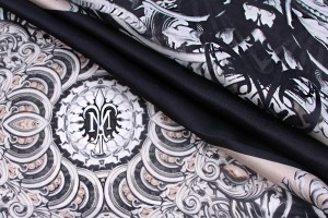 Ткань шелк Италия (шелк 100%, 2 купона (70см × 60см), розово-черный узор, ширина 1,50 м)