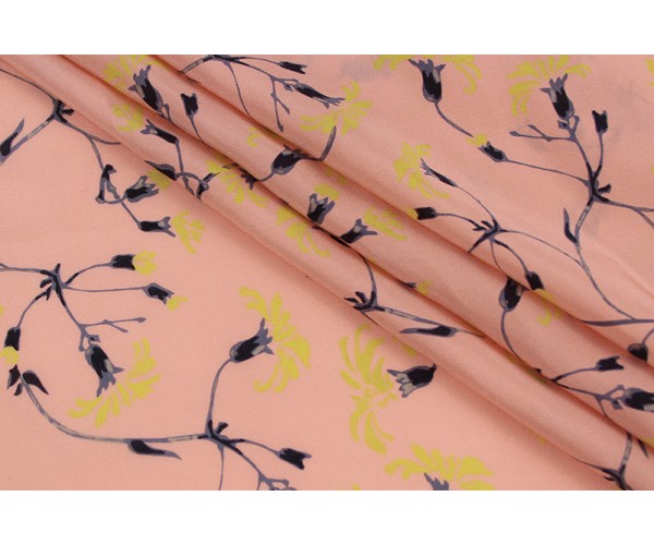 Ткань шелк Италия (шелк 100%, розовый, цветы, ширина 1,40 м)