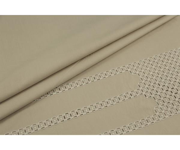 Ткань прошва Италия (коттон 100%, бежевая ткань с вышивкой, шир. 1,40 м)