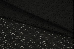  Тканина прошва Італія (котон 100%, чорний, листочки, шир. 1,40 м)