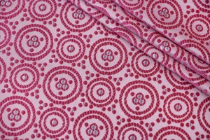 Ткань жаккард Италия (вискоза 60%, полиэстер 40%,бело-розовый, круги, шир. 1,40 м)